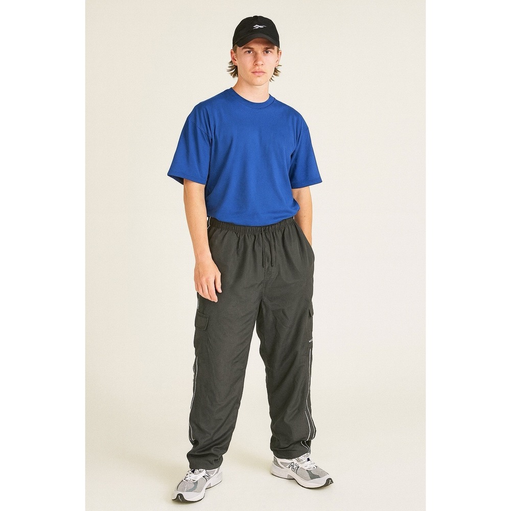 Reebok Y2K Track‎ Pants Men's XL Black Ripstop Cargo Reflective Stripe Vintage